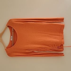 EUC Calvin Klein Metallic Orange Lightweight Ruched Side Sweater Size:M